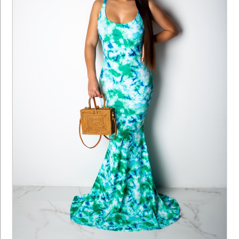 Mermaid Tie Dye Open back Maxi Dress